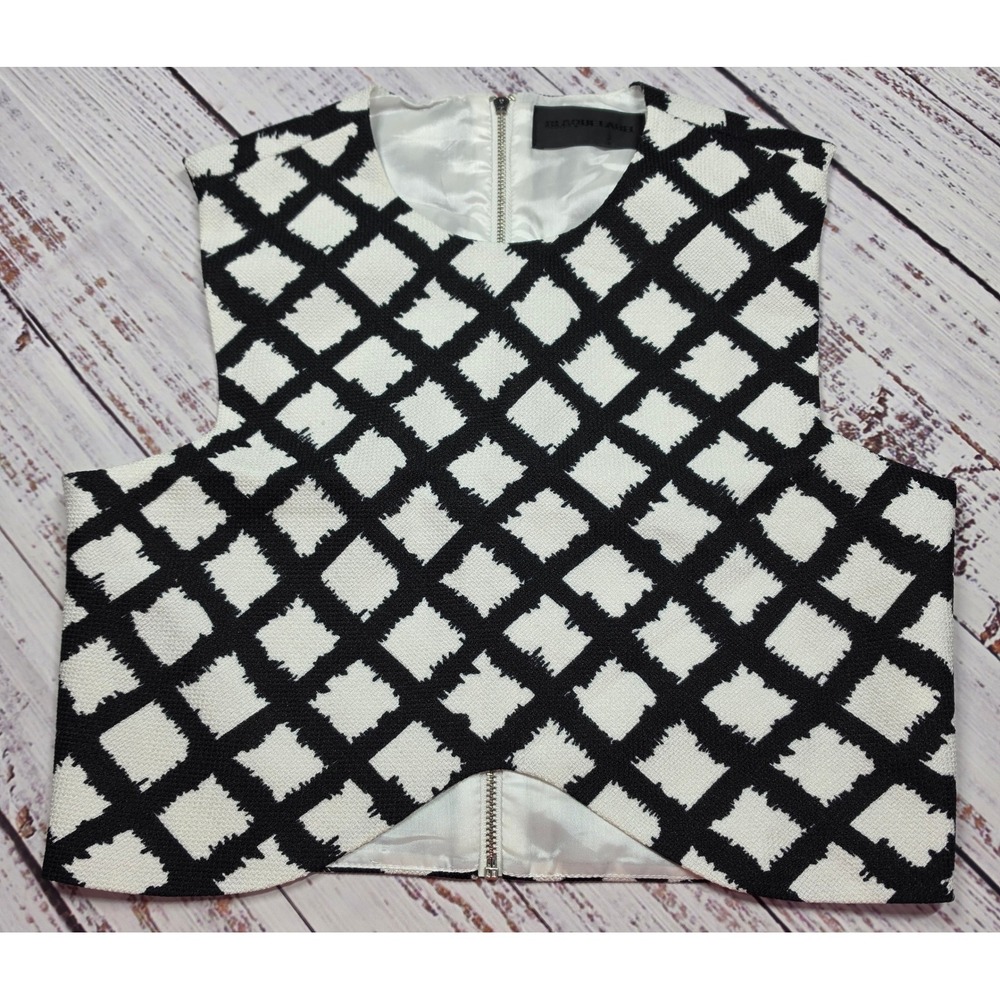 Blaque Label Crop Top‎ Womens S Black White Excellent Linen Grid MT431PRT